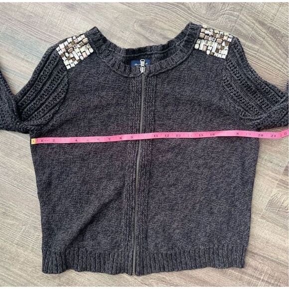 American Eagle Embellished Shoulder Zip Cardigan Sweater Sz S Women’s Grey - Picture 12 of 14